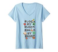 Mujer Minecraft Block by Block Snack by Snack Classic Game Icons Camiseta Cuello V