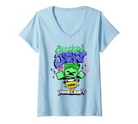 Mujer Minecraft Chicken Jockey Graffiti Style Lettering & Art Camiseta Cuello V