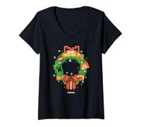 Mujer Minecraft Christmas Pixel Art Wreath Alex and Creeper Camiseta Cuello V