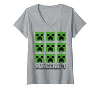 Mujer Minecraft Creeper Face 3X3 Grid Camiseta Cuello V