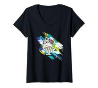 Mujer Minecraft Steve Flying with Happy Ghast Wearing Glasses Camiseta Cuello V