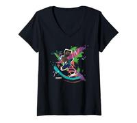 Mujer Minecraft Steve In Paint Brush Strokes Background Art Style Camiseta Cuello V