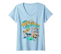 Mujer Minecraft Team Fighters Cat and Wolf Companion Mobs Running Camiseta Cuello V