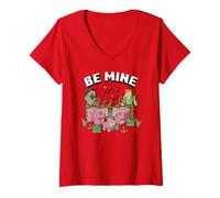 Mujer Minecraft Valentine's Day Steve & Alex Feeding Piggy Family Camiseta Cuello V