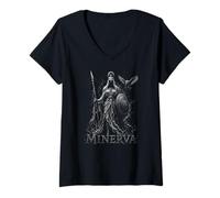 Mujer Minerva Roman Diosa Búho Mitología Guerrero Camiseta Cuello V