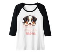 Mujer Mini Aussie Mom Dog Pastor Americano Mamá Lindo Cachorro Camiseta Manga Raglan
