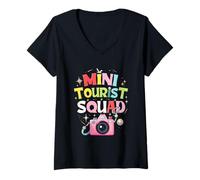 Mujer Mini Turista Escuadrón Cámara Chica Vacaciones Viajes Fotógrafo Camiseta Cuello V