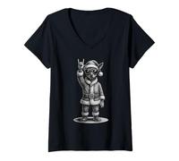Mujer Miniatura Pinscher Rock Music Christmas Dog Lover Camiseta Cuello V