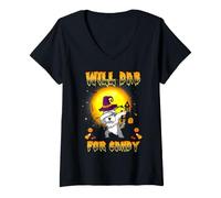 Mujer Miniature Schnauzer Dabbing Dog Will Dab for Candy Halloween Camiseta Cuello V