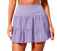 Mujer Minifalda con Pantalones Cortos Interiores de Malla Falda Corta de Malla Falda Plisada de Color Sólido con Cordón Escalonada Cintura Alta con Volantes Corta Fluida