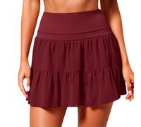 Mujer Minifalda con Pantalones Cortos Interiores de Malla Falda Corta de Malla Falda Plisada de Color Sólido con Cordón Escalonada Cintura Alta con Volantes Corta Fluida