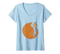 Mujer Minimal Line Cat Sleep Camiseta Cuello V