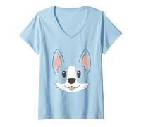 Mujer Minimalist Corgi Face Puppy, Dog Portrait Camiseta Cuello V