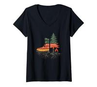 Mujer Minimalista Bosque Errante Silueta Puesta De Sol Camiseta Cuello V