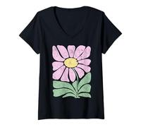 Mujer Minimalista Daisy Flower Graphic Modern Simple Art Camiseta Cuello V