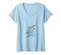Mujer Minimalista Koi Fish Art Line Dibujo Zen japonés Camiseta Cuello V
