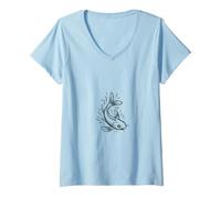 Mujer Minimalista Koi Fish Line Art Japanese Zen Camiseta Cuello V