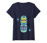 Mujer Minions 8-bit Flip Phone Pixel Retro Camiseta Cuello V