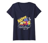 Mujer Minions Happy-ish Holidays Funny Christmas Camiseta Cuello V