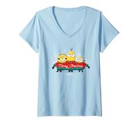 Mujer Minions Merry Christmas Festive Holiday Camiseta Cuello V