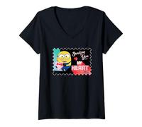 Mujer Minions Sending You My Heart Camiseta Cuello V