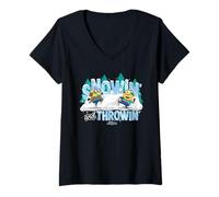 Mujer Minions Snowin’ and Throwin’ Holiday Snowball Camiseta Cuello V