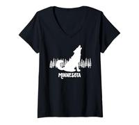 Mujer Minnesota Wolf Gunflint Trail Scenic Byway MM Wolves Camiseta Cuello V