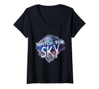 Mujer Mira al Entusiasta del visitante alienígena de UAP de Sky UFO Camiseta Cuello V