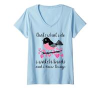 Mujer Mira cómo los pájaros Saben Cosas Minimalista Patio Trasero Camiseta Cuello V