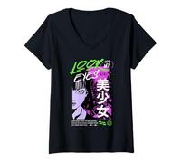 Mujer Mira en mis Ojos Chica Anime Arte Camiseta Cuello V