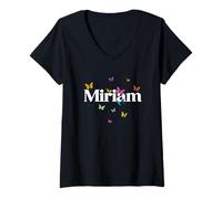 Mujer Miriam - Hermoso Nombre de niña con Mariposas Coloridas Camiseta Cuello V