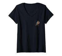 Mujer Mirlo Americano Pájaro Cantante Micrófono Rock Música Camiseta Cuello V