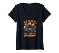 Mujer Mis alarmas perseguirán Tus sueños Enfermera de UCI de Halloween Camiseta Cuello V