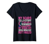 Mujer Mis cicatrices cuentan una historia Recordatorios Fuerza Camiseta Cuello V