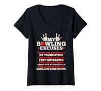 Mujer Mis Excusas de Bolos Amor Bolos Jugar Bolos Camiseta Cuello V