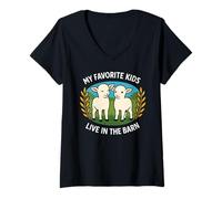 Mujer Mis hijos favoritos viven en el granero Lindo Cordero Divertido Humor de granja Camiseta Cuello V