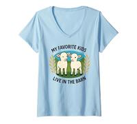 Mujer Mis hijos favoritos viven en el granero Lindo Cordero Divertido Humor de granja Camiseta Cuello V