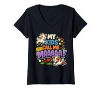 Mujer Mis Hijos me Llaman mah, Divertido mamá Granja Diciendo Broma Amante de la Cabra Camiseta Cuello V