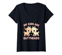 Mujer Mis Hijos Son Buttheads Divertido Cabra Amante Cabra Mamá Granjero Camiseta Cuello V