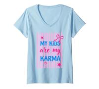 Mujer Mis Hijos Son mi Karma Divertido Padre Dicho Camiseta Cuello V