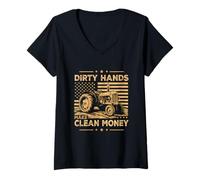 Mujer Mis manos pueden estar sucias Mi dinero está limpio Granjero Hombres Tractor Camiseta Cuello V