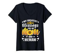 Mujer Mis Mayores bendiciones me Llaman mamá y Memaw Sunflower Camiseta Cuello V