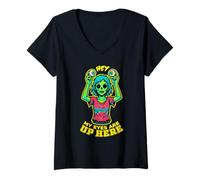 Mujer Mis Ojos están aquí Arriba, Zombie Girl, Divertido Halloween de Terror Camiseta Cuello V
