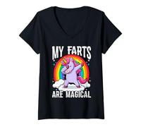Mujer Mis Pedos Son mágicos y Divertidos Unicornios tirándose Pedos Camiseta Cuello V