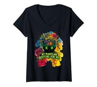 Mujer Mis Plantas están enraizando para mí Plantando Amante de la jardinería Camiseta Cuello V