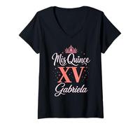 Mujer Mis Quince Gabriela 15 Quinceañera Fiesta Mexicana Cumpleaños XV Camiseta Cuello V