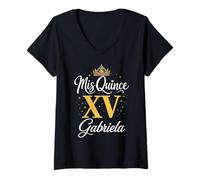 Mujer Mis Quince Gabriela 15 Quinceañera Fiesta Mexicana Cumpleaños XV Camiseta Cuello V