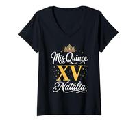 Mujer Mis Quince Natalia 15 Quinceañera Fiesta Mexicana Cumpleaños XV Camiseta Cuello V