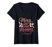 Mujer Misericordia Nuevo Cada Mañana Lamentaciones 3:22-23 Camiseta Cuello V