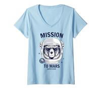 Mujer Misión a Marte Cool Space Astronauta Oso Dibujos Animados Gráfico Camiseta Cuello V